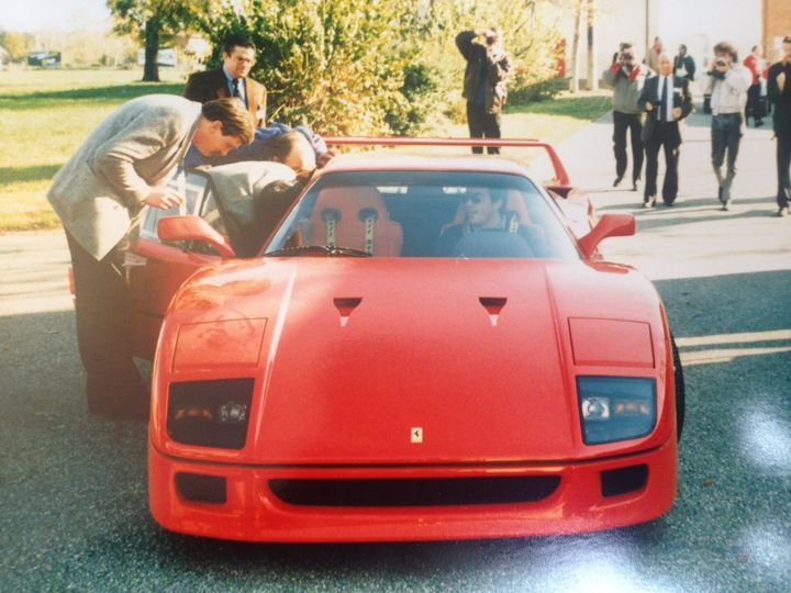 A red Ferrari F40 shown to the press at Fiorano in 1987