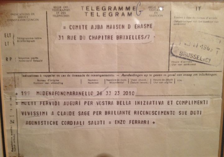 A telegram of congratulations signed Enzo Ferrari, sent from Maranello